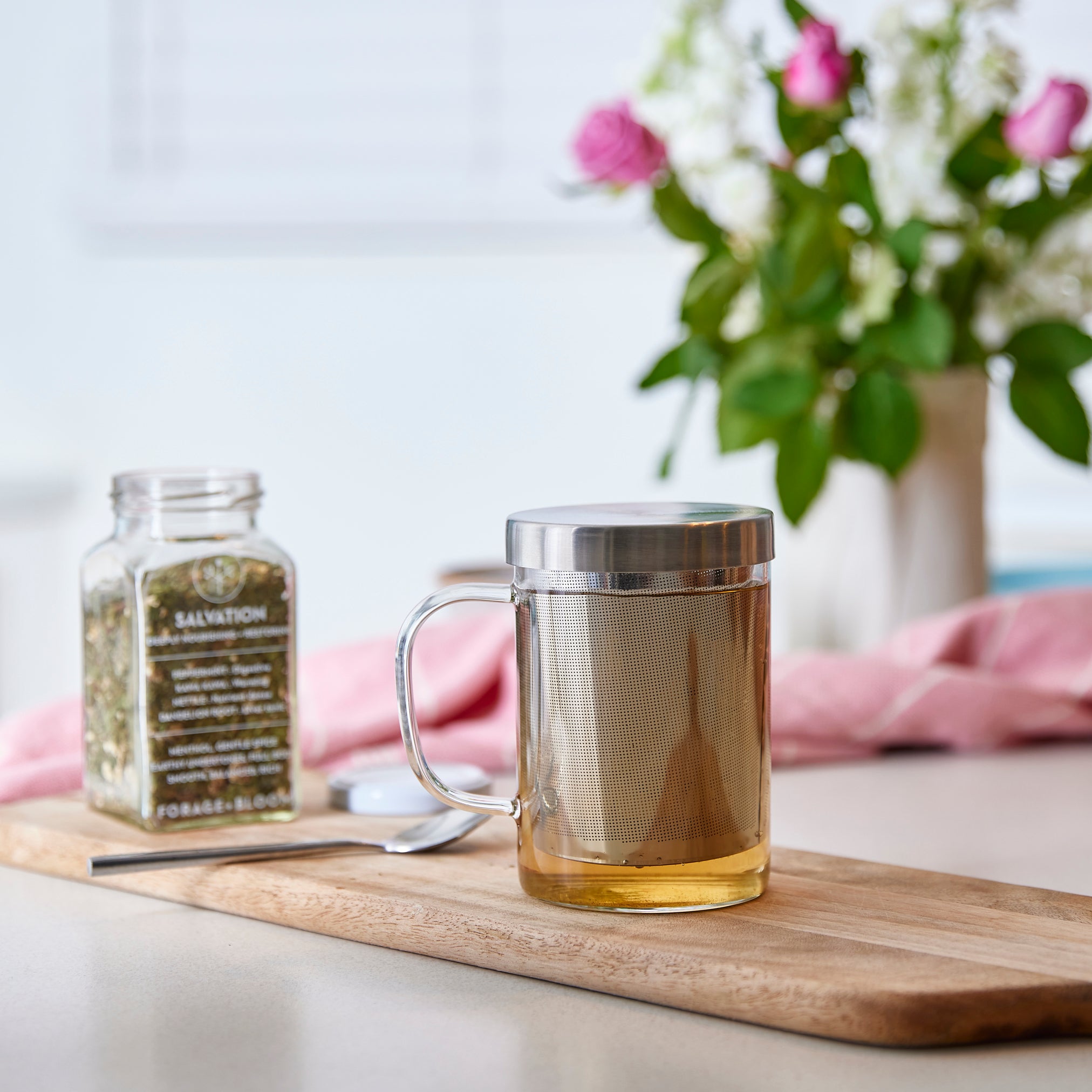 Glass Tea Cup + Infuser Forage and Bloom
